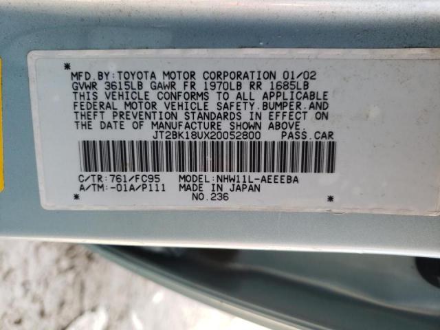 Photo 10 from auction – 2002 TOYOTA PRIUS with VIN JT2BK18UX20052800