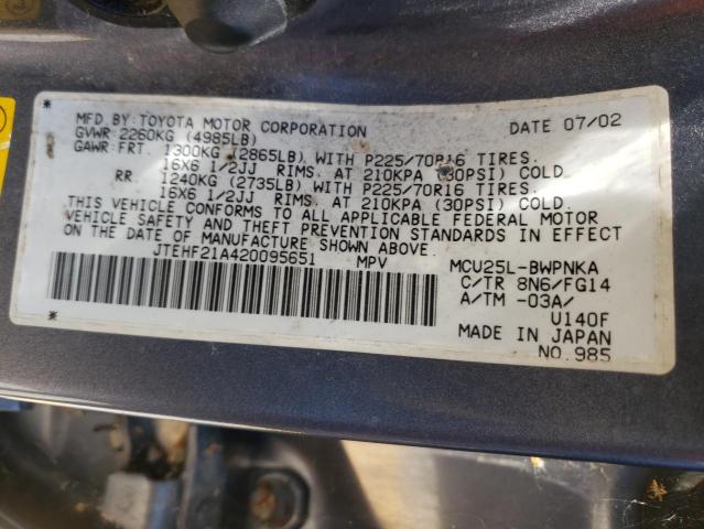 Photo 10 from auction – 2002 TOYOTA HIGHLANDER with VIN JTEHF21A420095651