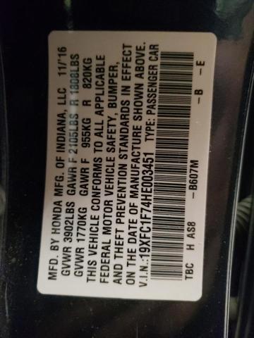 Photo 10 from auction – 2017 HONDA CIVIC EXL with VIN 19XFC1F74HE003451