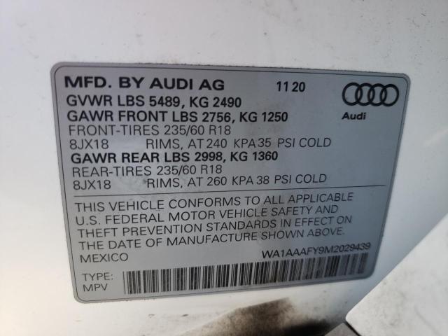 Photo 10 from auction – 2021 AUDI Q5 PREMIUM with VIN WA1AAAFY9M2029439