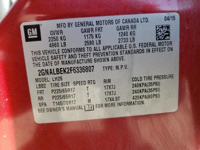 Photo 10 from auction – 2015 CHEVROLET EQUINOX LT with VIN 2GNALBEK2F6336807