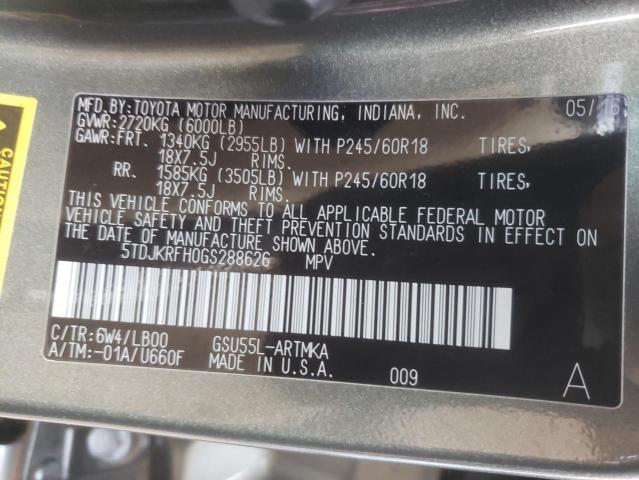 Photo 10 from auction – 2016 TOYOTA HIGHLANDER with VIN 5TDJKRFH0GS288626