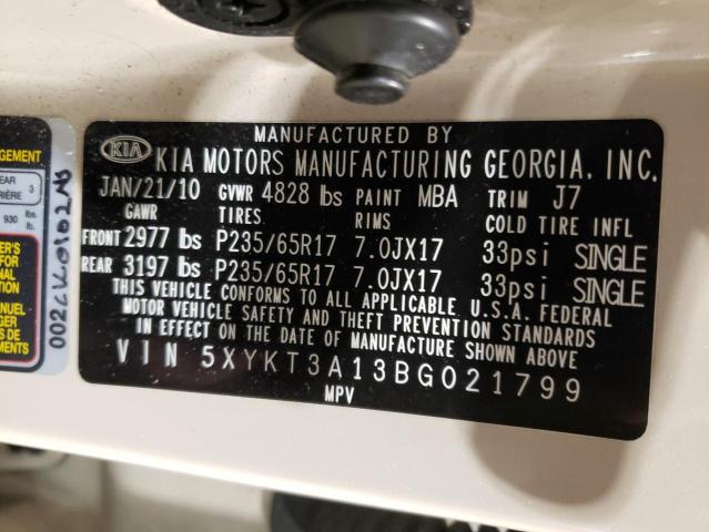 Photo 10 from auction – 2011 KIA SORENTO BA with VIN 5XYKT3A13BG021799