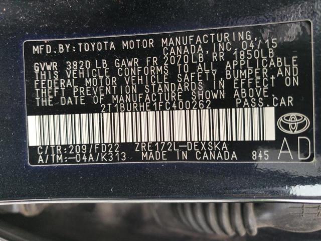 Photo 10 from auction – 2015 TOYOTA COROLLA L with VIN 2T1BURHE1FC400262