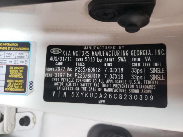 Photo 10 from auction – 2012 KIA SORENTO EX with VIN 5XYKUDA26CG230399