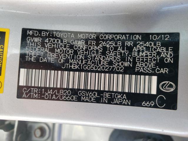 Photo 10 from auction – 2013 LEXUS ES 350 with VIN JTHBK1GG5D2027702