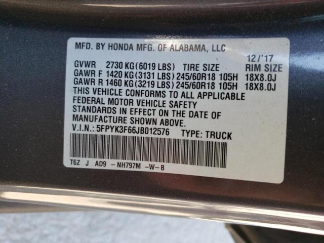 Photo 10 from auction – 2018 HONDA RIDGELINE with VIN 5FPYK3F66JB012576