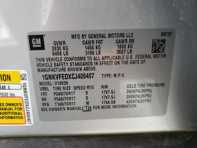 Photo 10 from auction – 2012 CHEVROLET TRAVERSE L with VIN 1GNKVFEDXCJ408407