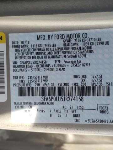 Photo 10 from auction – 2018 FORD FUSION SE with VIN 3FA6P0LU5JR274158