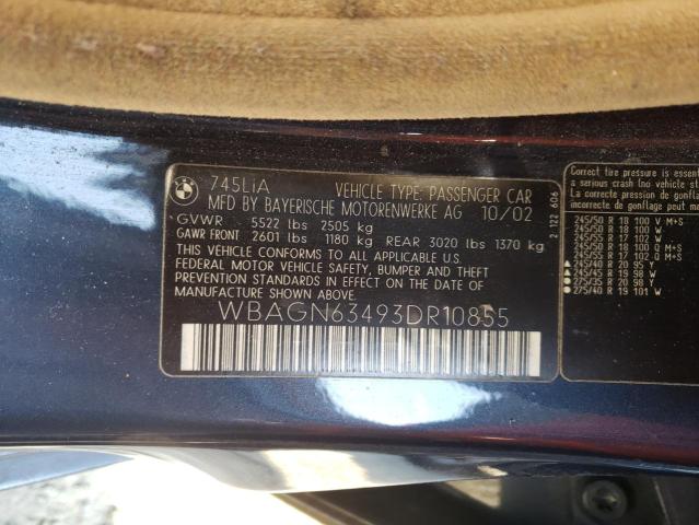 Photo 10 from auction – 2003 BMW 745 LI with VIN WBAGN63493DR10855