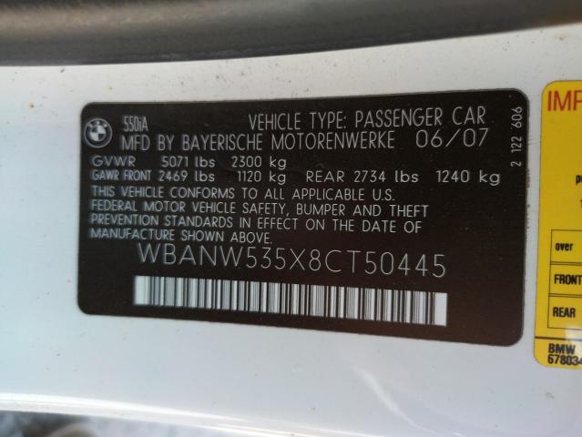 Photo 10 from auction – 2008 BMW 550 I with VIN WBANW535X8CT50445