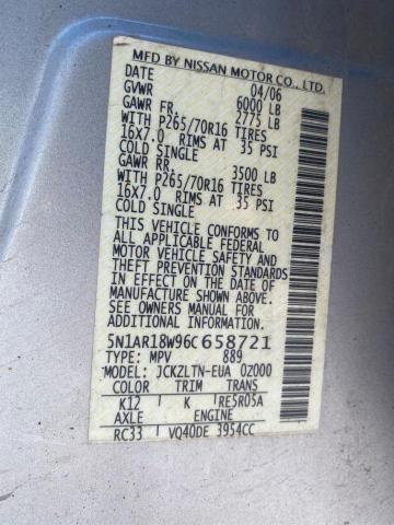 Photo 10 from auction – 2006 NISSAN PATHFINDER with VIN 5N1AR18W96C658721