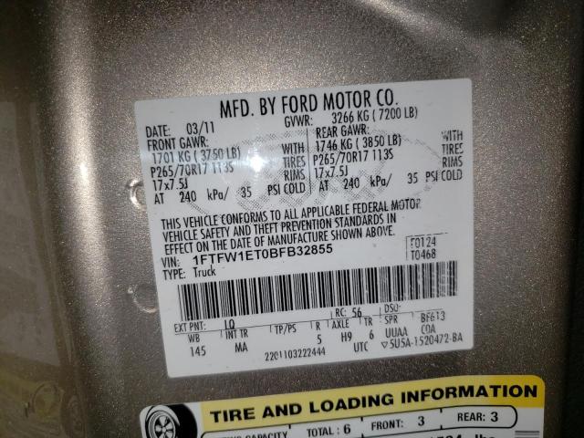 Photo 10 from auction – 2011 FORD F150 SUPER with VIN 1FTFW1ET0BFB32855