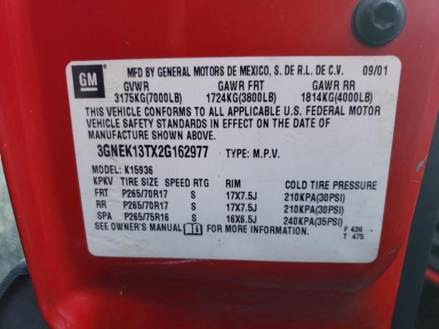 Photo 10 from auction – 2002 CHEVROLET AVALANCHE with VIN 3GNEK13TX2G162977