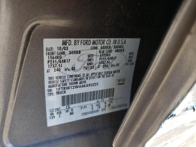 Photo 10 from auction – 2004 FORD F150 SUPER with VIN 1FTRW12W44KA93225
