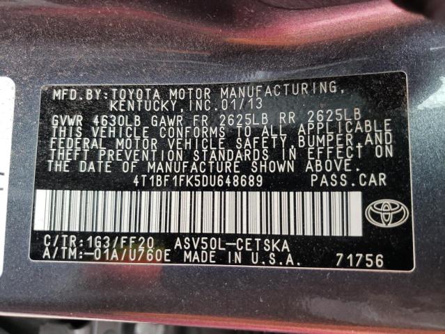 Photo 10 from auction – 2013 TOYOTA CAMRY L with VIN 4T1BF1FK5DU648689