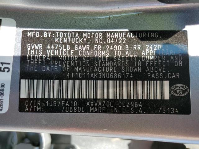 Photo 10 from auction – 2022 TOYOTA CAMRY LE with VIN 4T1C11AK3NU686174