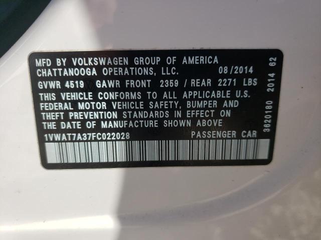 Photo 10 from auction – 2015 VOLKSWAGEN PASSAT S with VIN 1VWAT7A37FC022028
