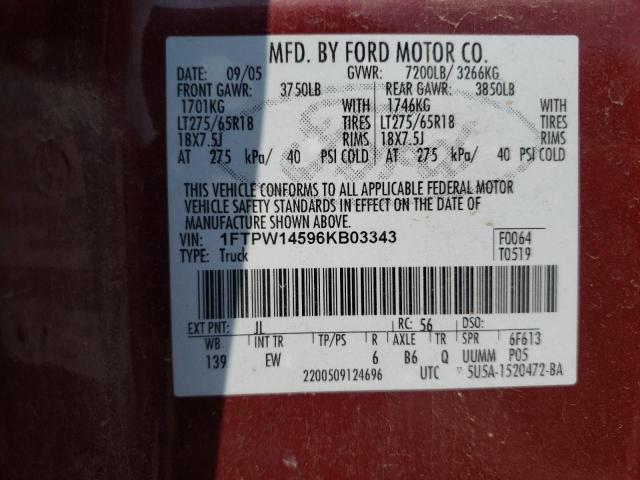 Photo 10 from auction – 2006 FORD F150 SUPER with VIN 1FTPW14596KB03343