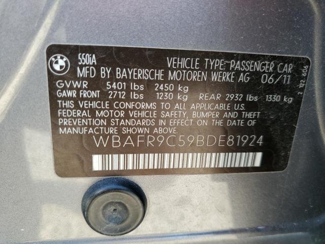 Photo 10 from auction – 2011 BMW 550 I with VIN WBAFR9C59BDE81924