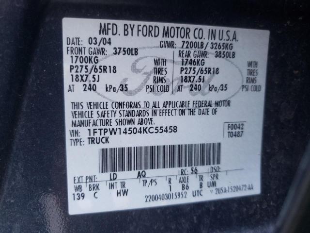 Photo 10 from auction – 2004 FORD F150 SUPER with VIN 1FTPW14504KC55458