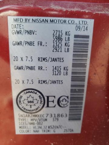 Photo 10 from auction – 2014 NISSAN PATHFINDER with VIN 5N1AR2MMXEC731863