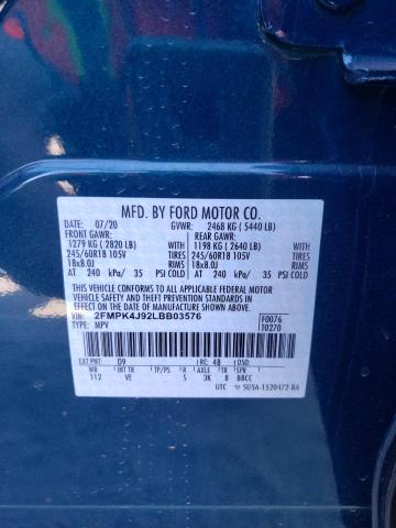 Photo 10 from auction – 2020 FORD EDGE SEL with VIN 2FMPK4J92LBB03576