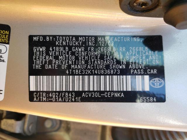 Photo 10 from auction – 2004 TOYOTA CAMRY LE with VIN 4T1BE32K14U836873