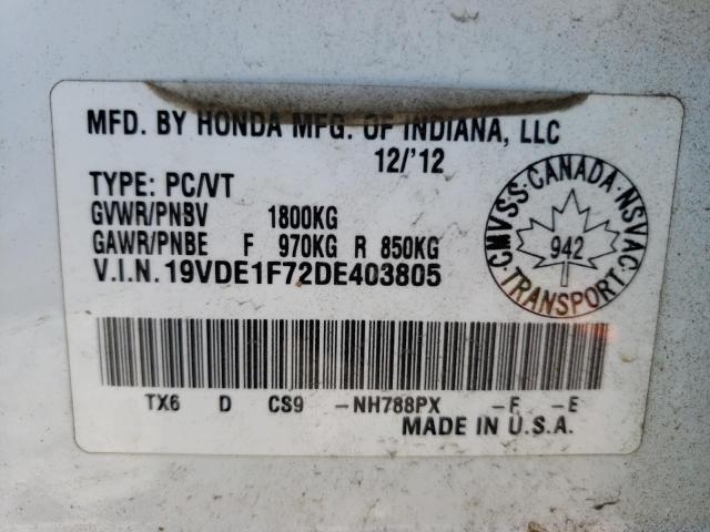 Photo 10 from auction – 2013 ACURA ILX 20 TEC with VIN 19VDE1F72DE403805