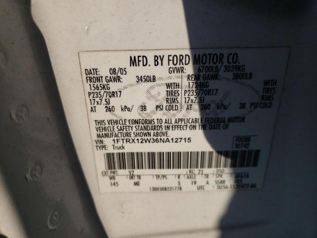 Photo 10 from auction – 2006 FORD F150 with VIN 1FTRX12W36NA12715