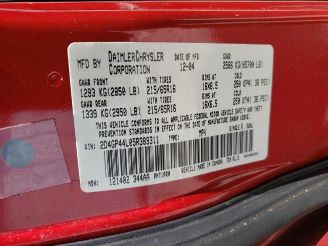Photo 10 from auction – 2005 DODGE GRAND CARA with VIN 2D4GP44L05R389311