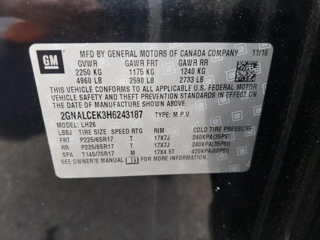 Photo 10 from auction – 2017 CHEVROLET EQUINOX LT with VIN 2GNALCEK3H6243187