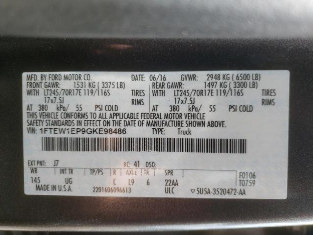 Photo 10 from auction – 2016 FORD F150 SUPER with VIN 1FTEW1EP9GKE98486