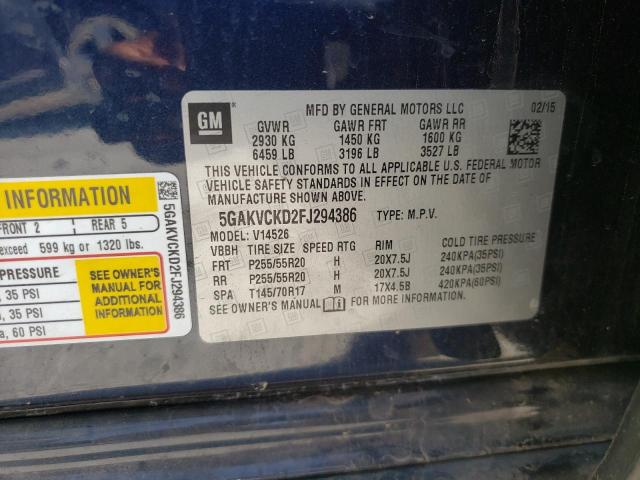 Photo 10 from auction – 2015 BUICK ENCLAVE with VIN 5GAKVCKD2FJ294386
