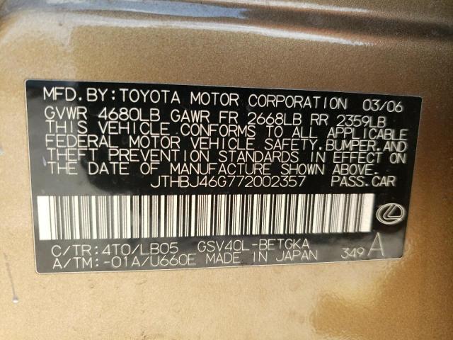 Photo 10 from auction – 2007 LEXUS ES 350 with VIN JTHBJ46G772002357