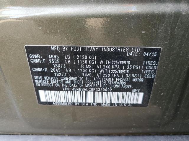 Photo 10 from auction – 2015 SUBARU OUTBACK 2. with VIN 4S4BSALC0F3330092