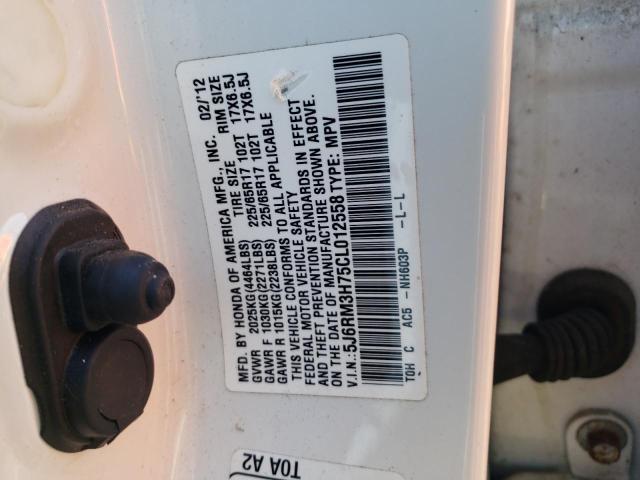 Photo 10 from auction – 2012 HONDA CR-V EXL with VIN 5J6RM3H75CL012558