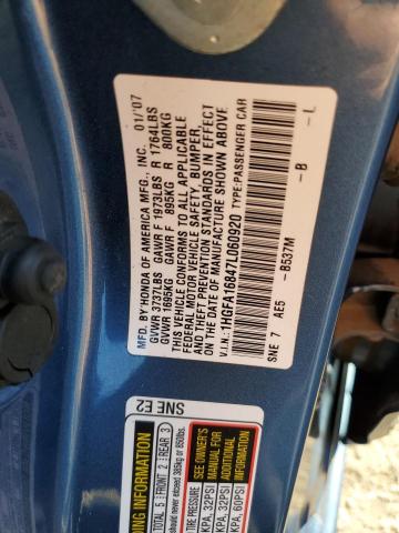 Photo 10 from auction – 2007 HONDA CIVIC with VIN 1HGFA16847L060920