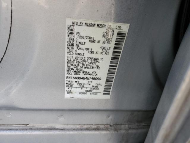 Photo 10 from auction – 2004 NISSAN ARMADA SE with VIN 5N1AA08A84N745050