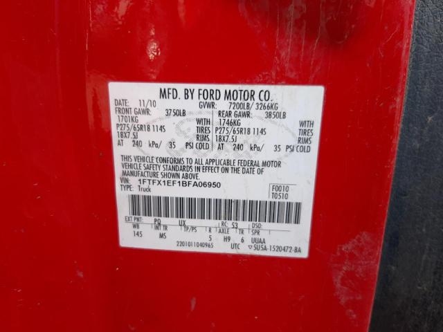 Photo 10 from auction – 2011 FORD F150 SUPER with VIN 1FTFX1EF1BFA06950
