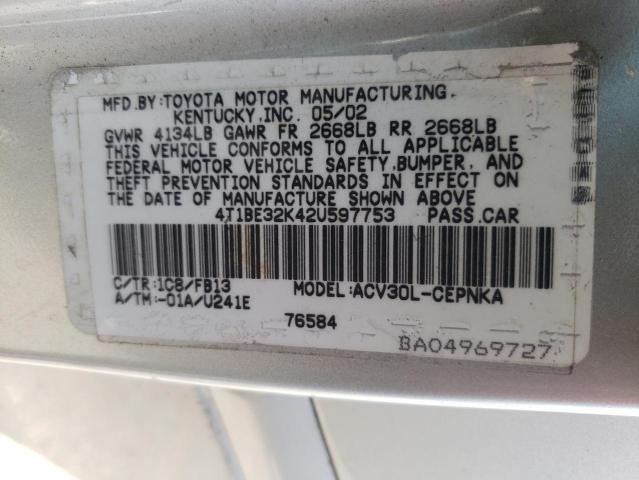 Photo 10 from auction – 2002 TOYOTA CAMRY LE with VIN 4T1BE32K42U597753