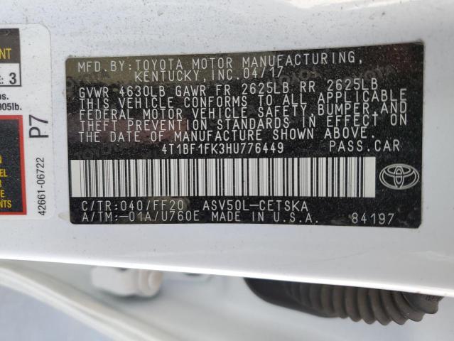 Photo 10 from auction – 2017 TOYOTA CAMRY LE with VIN 4T1BF1FK3HU776449