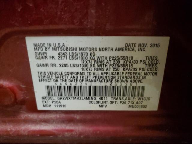 Zdjęcie 10 z aukcji – 2015 MITSUBISHI OUTLANDER z VIN 4A4AR3AU1FE062301