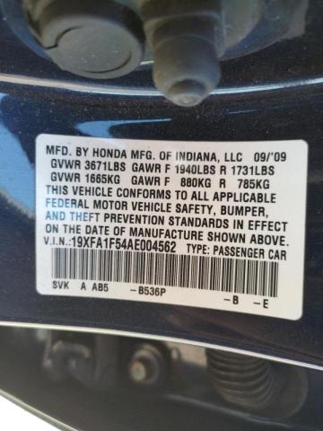 Photo 10 from auction – 2010 HONDA CIVIC LX with VIN 19XFA1F54AE004562