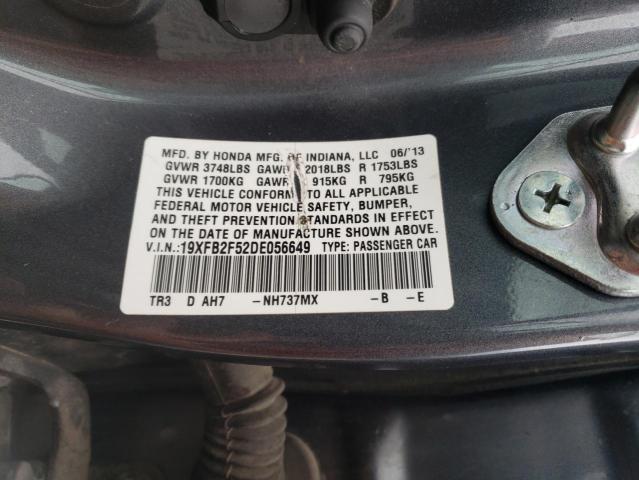 Photo 10 from auction – 2013 HONDA CIVIC LX with VIN 19XFB2F52DE056649