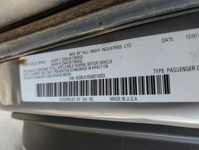 Photo 10 from auction – 2008 SUBARU LEGACY 2.5 with VIN 4S3BL616X86219353