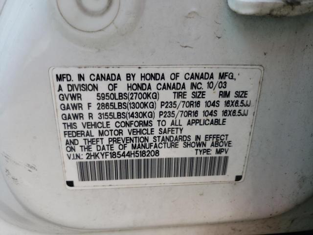 Photo 10 from auction – 2004 HONDA PILOT EXL with VIN 2HKYF18544H518208