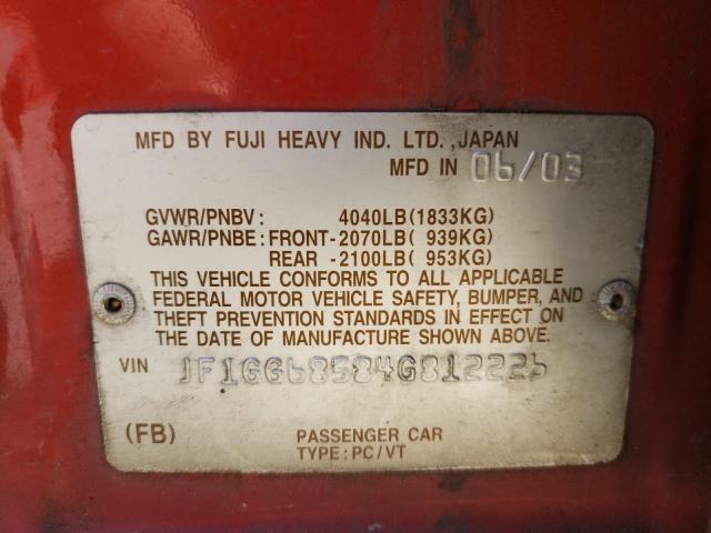 Photo 10 from auction – 2004 SUBARU IMPREZA OU with VIN JF1GG68584G812226