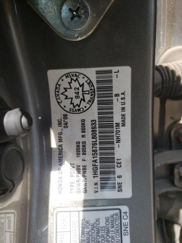 Photo 10 from auction – 2006 HONDA CIVIC EX with VIN 1HGFA15876L808933