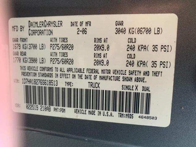 Photo 10 from auction – 2006 DODGE RAM 1500 S with VIN 1D7HA18276S618513